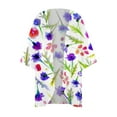 thumbnail image 5 of Cardigan for Women Summer Floral Printed Puff Sleeve Chiffon Kimono Loose Cover Up Casual Blouse Tops Cardigan Sweaters for Women, 5 of 6