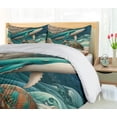 thumbnail image 4 of Ambesonne Nautical Duvet Cover Set, Teal Ocean Whale Turtle, Queen, Teal Ecru and Pale Cinnamon, 4 of 6