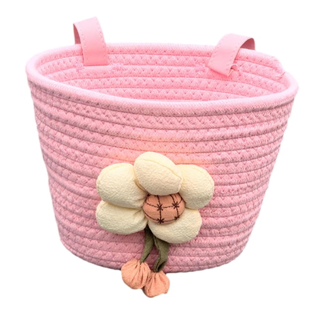 Cesta de bicicleta universal de cuerda suave para niños con juguete de flor de peluche, accesorio de ciclismo, se adapta a manillares de 2 a 5 cm para Rosa