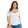 thumbnail image 1 of Lovito Women's Plus Size Sweetheart Neck Lace Up Ruffle Puff Sleeve Blouse, 1 of 7