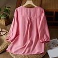 thumbnail image 4 of Vestidos Casuales Para Mujer, Blusas De Mujer De Moda Blusas de moda para mujer con cuello redondo, manga corta y botones de imitación de lino bordados, 4 of 7