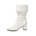 thumbnail image 2 of Viluyesy Womens Slouchy Dress Boots, Comfortable Pull On Chunky Heels Pointed Toe Mid Calf Flodover Boots White US7, 2 of 9