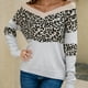 thumbnail image 4 of Suéter de punto con cuello en V y estampado de leopardo, manga larga, suéter informal de moda para mujer, 4 of 8