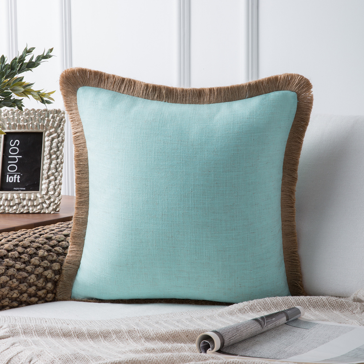 Phantoscope Linen Tassel Trimmed Farmhouse Series Decorative Throw