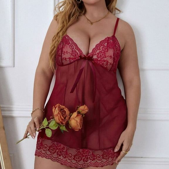 uublik Valentines Lingerie Set for Women Lace Bodysuit Babydoll Plus Size Sexy Naughty