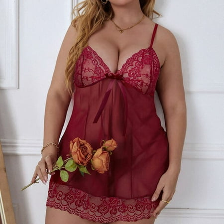 

SBYOJLPB Lingerie Sets Plus Size Women S Fashion Plus Size Sling Soild Sexy Lingerie Lace Nightdress