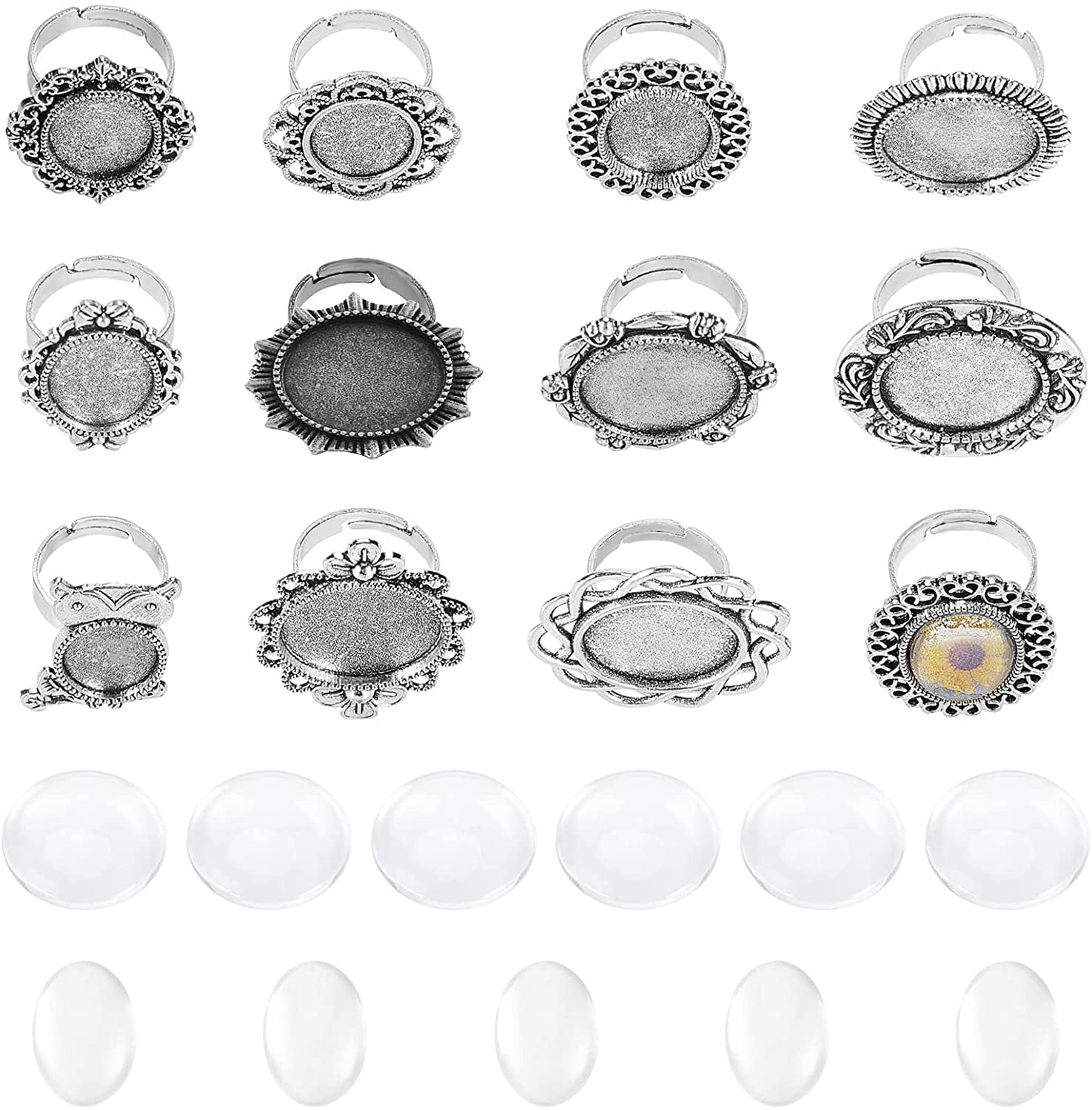UNICRAFTALE 20 Sets Finger Ring Making, Flat Round Cabochon Rings Settings,  Finger Ring Base with Transparent Glass Cabochon(20mm) for Women Men Ring