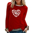 thumbnail image 2 of DDAPJ pyju Dog Lover Gifts for Women Dog Paw Love Heart Print T-Shirt Dog Mom Graphic Tees Loose Casual Long Sleeve Crewneck Pullover Tops Red L, 2 of 4
