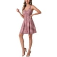 thumbnail image 4 of Vestido sin mangas de mujer con tirantes de cuadros y cremallera frontal XS rojo y blanco, 4 of 6