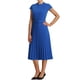 thumbnail image 4 of Vestido plisado de mujer Inspire Chic con cuello simulado, mangas cortas, ceñido a la cintura, estilo A, color azul real, 4 of 6