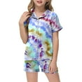 thumbnail image 5 of Gubotare Girl Pajamas Pajamas Set Printed Button Down Satin Short Sleeve Top and Shorts Set Sleepwear Loungewear (F,Size 12-13 Years), 5 of 5