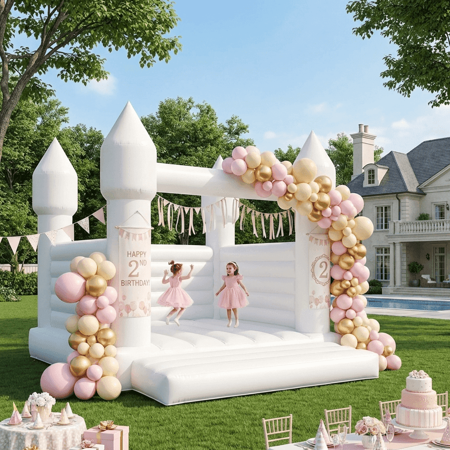 OFFMUST 13.5ft White Wedding Bounce House for Adults & Kids, Commercial Grade PVC Inflatable White Castle for Photography, Engagement & Baby Shower