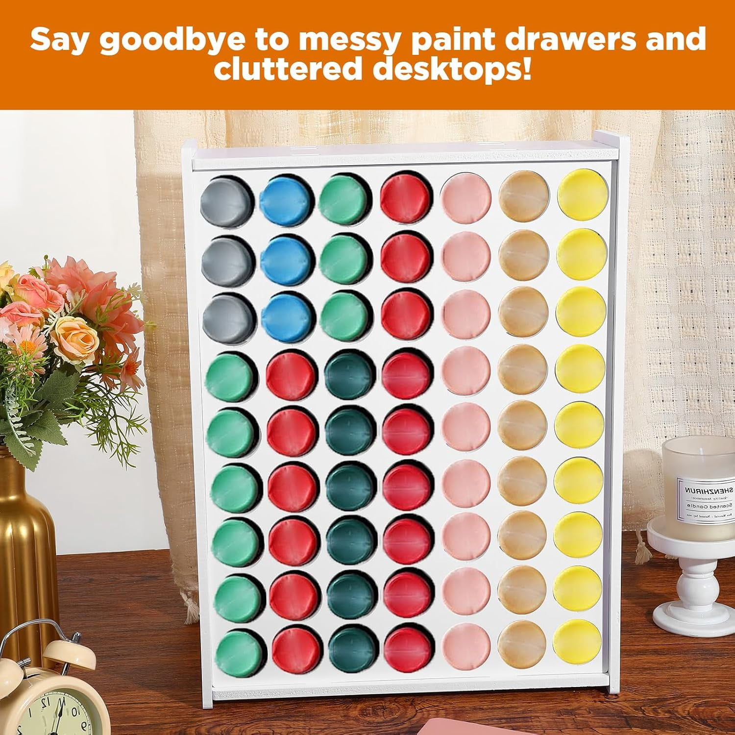 Paint Organizer, 63 Holes Acrylic Paint Organizer, Craft Storage and Apple Barrel Vertical Storage, for 2oz Craft Paints, Wall-Mounted