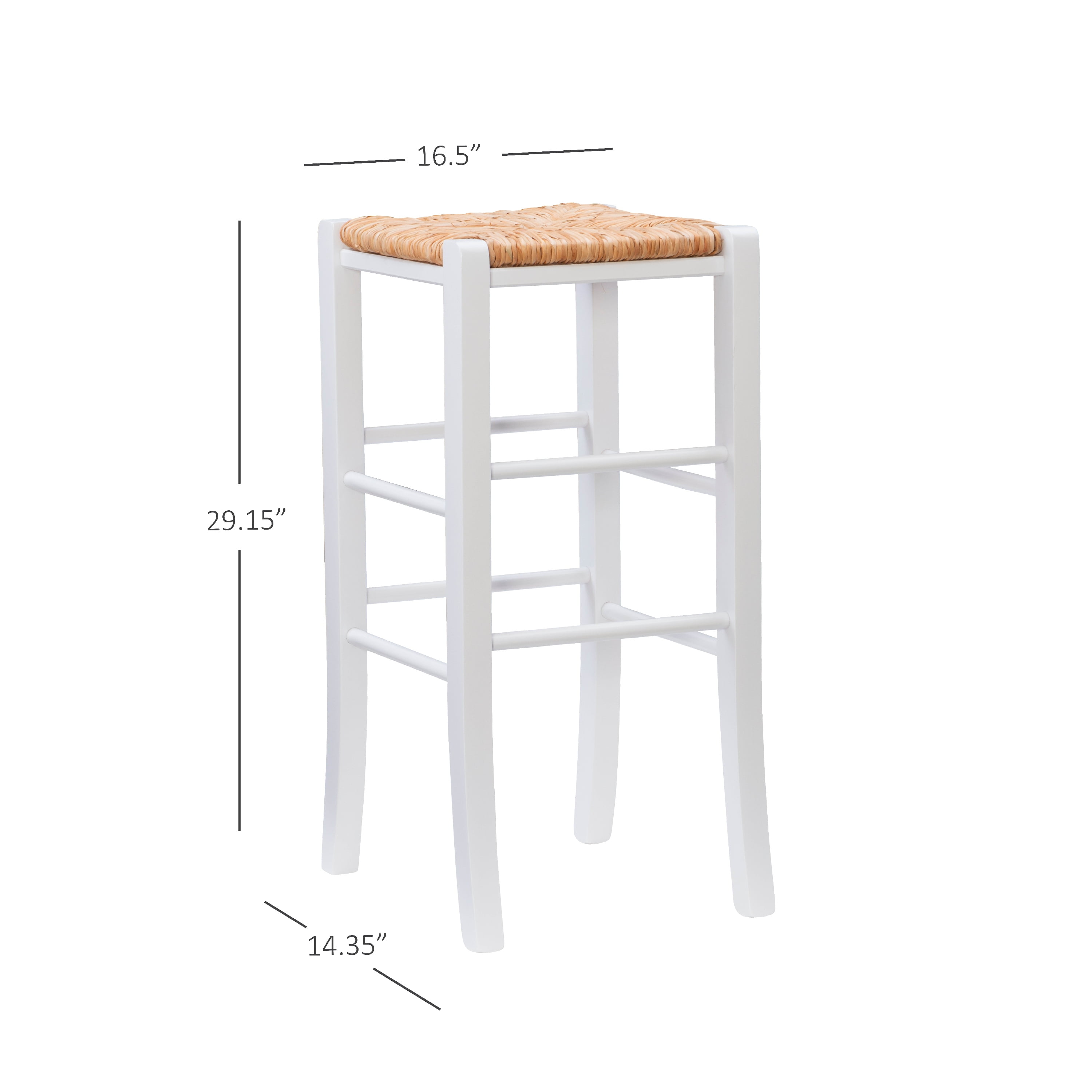 Linon Ivica 29" Backless Bar Stools, Set of 2, Classic White with Handwoven Rush Seat