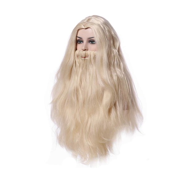 SpeedBeauty Man's Long Beige Straight Cosplay Wig with Beard for Move Halloween Wig
