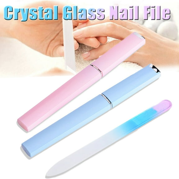 Visland 2 Pack Glass Nail File, Glass Nail File with Case, Crystal Nail File, Professional Salon Manicure Tool for Natural Nails, Gift for Women and Girls