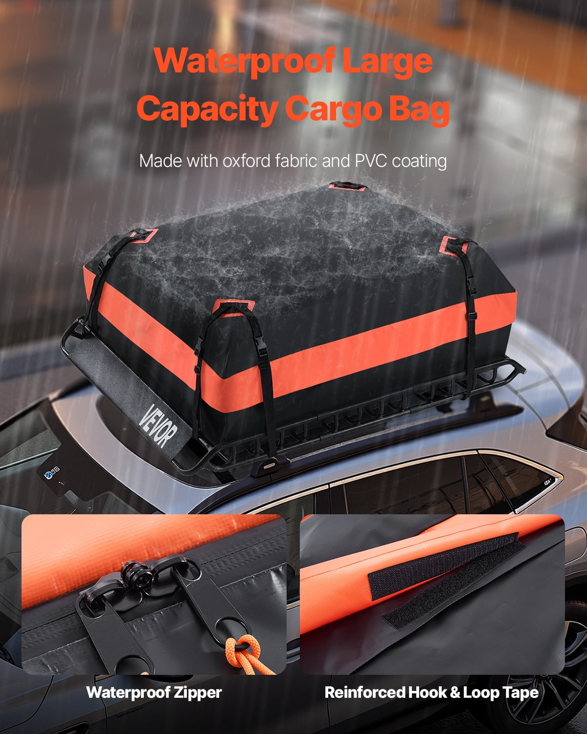 VEVOR Roof Rack Basket, 51 x 36 x 4.1 in, Universal Rooftop Cargo Carrier with 1120 x 870 x 260 mm Cargo Bag, Net, Ratchet Straps, 200 lbs Max Load Capacity Car Top Luggage Holder