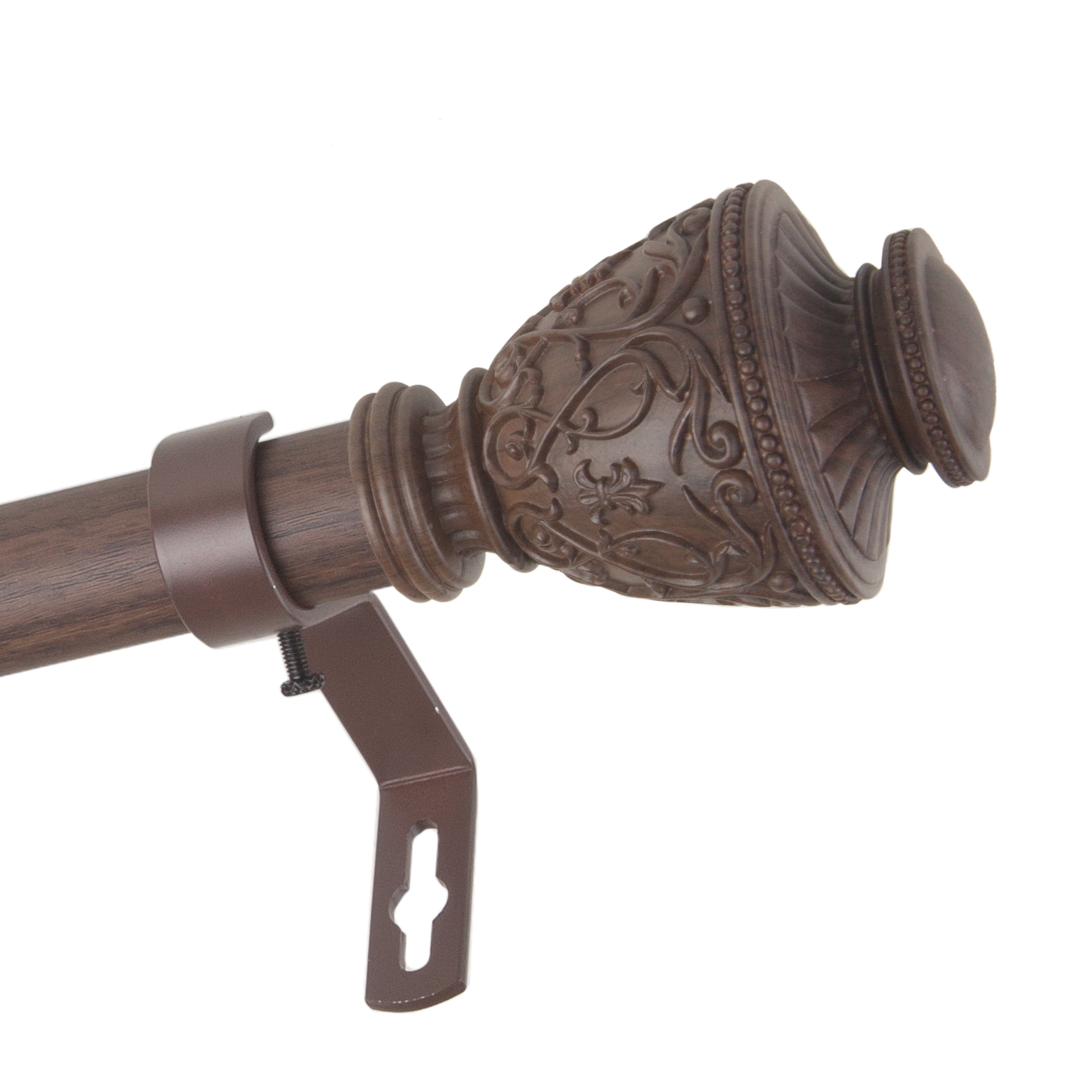 1" Dia Faux Wood Curtain Rod 66-120 inch with Rian Finials - Dark Walnut