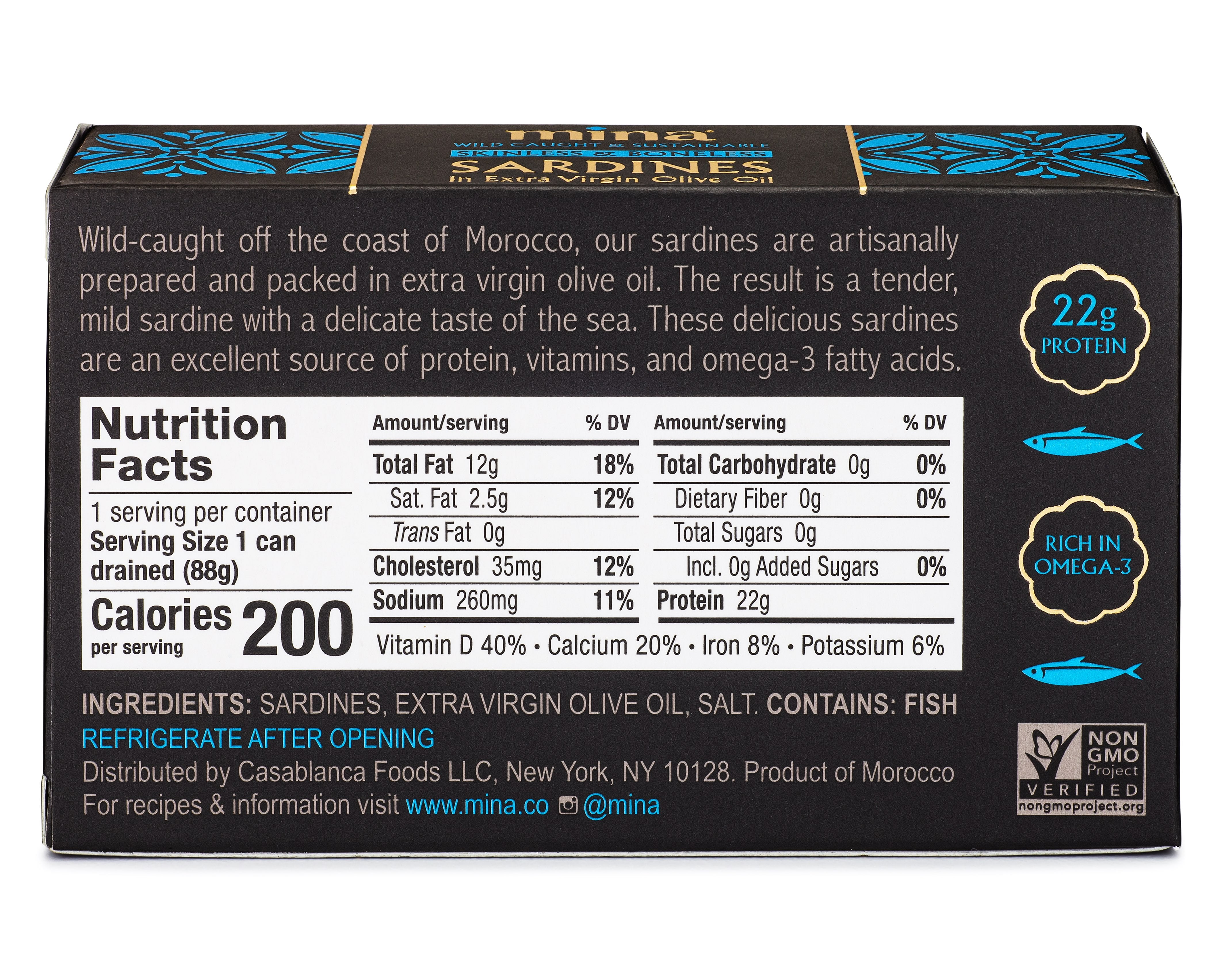 Mina Boneless Skinless Sardines in Olive Oil, 4.4 oz (12 Pack) Wild Caught, Keto, High Protein