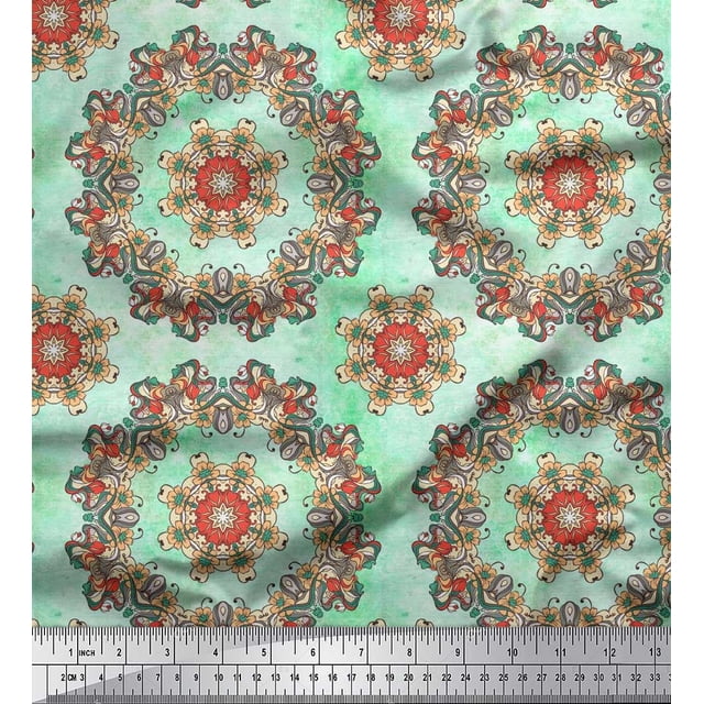 Soimoi Polyester Crepe Fabric Mandala Kaleidoscope Decor Fabric Printed Yard 42 Inch Wide