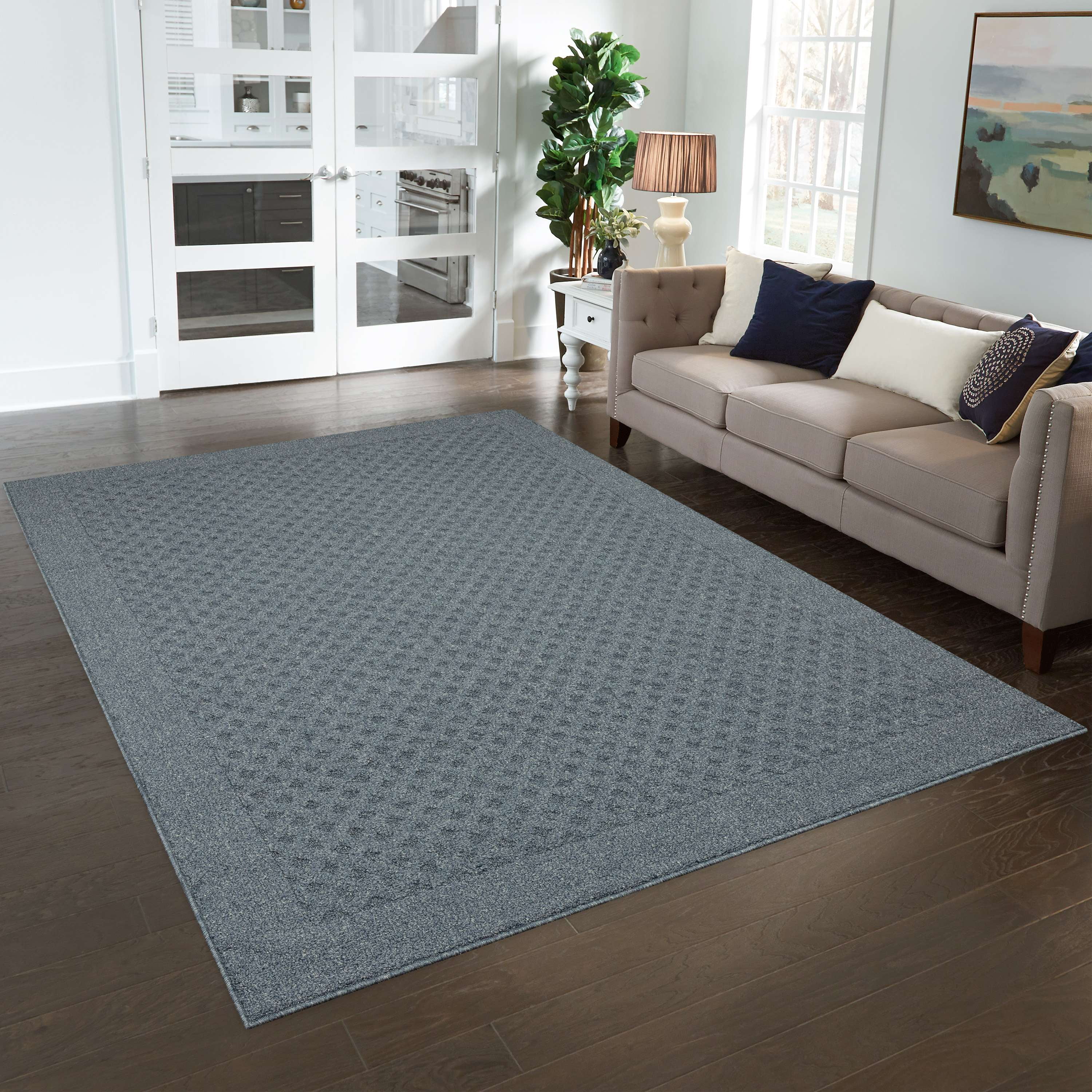 (2 pack) Mainstays Dylan Solid Diamond Olefin Navy Blue Indoor Area Rug, 7' x 10'