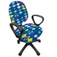 thumbnail image 1 of Geometric Office Chair Slipcover, Modern Pattern of Diamond Shapes Triangles Polka Dots and Brush Hits, Protective Stretch Decorative Fabric Cover, Standard Size, Cobalt Blue Multicolor, by Ambesonne, 1 of 5