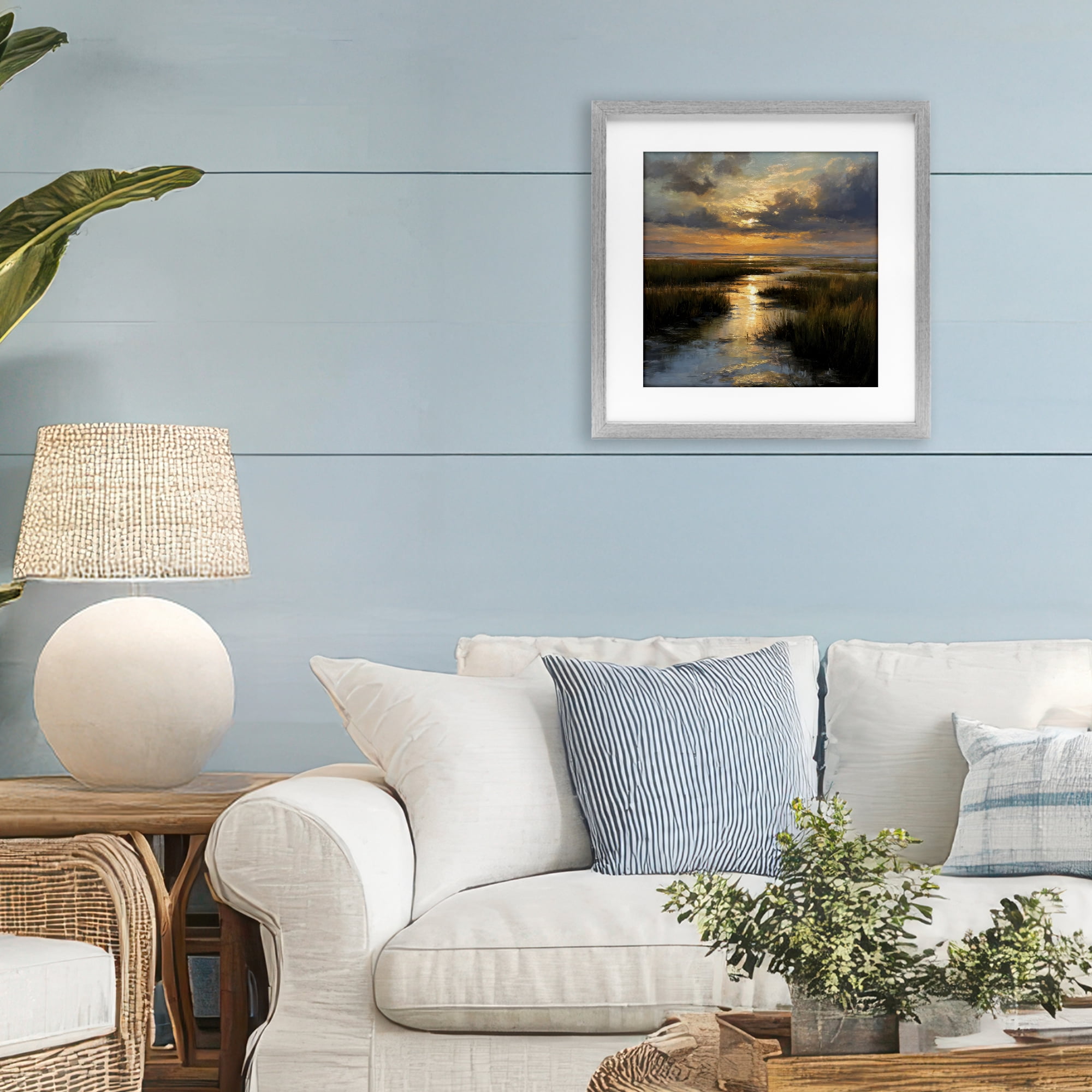 Stupell Industries Sunset Over Marshland Gray Framed Print Under Glass, design by Petal Prints Design