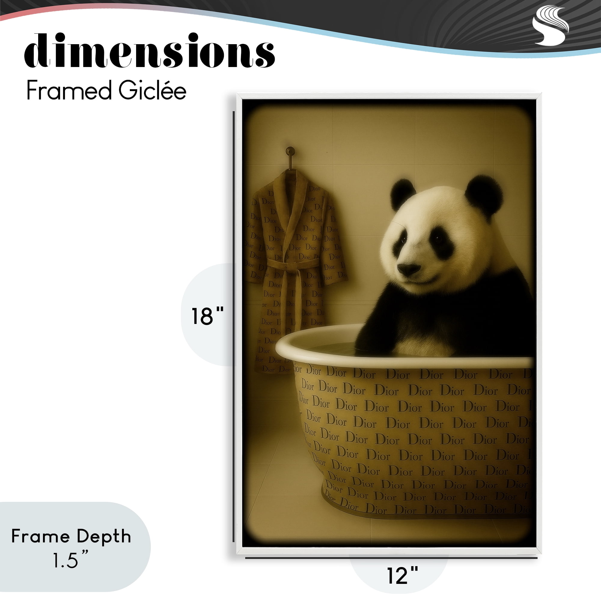 Stupell Industries Couture Panda in Luxury Tub White Framed Giclee Art, design by Grotto Studios