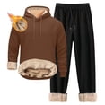 thumbnail image 2 of Sherpa-Lined 2-Piece Hooded Sweatshirt & Sweatpants Set, Winter Thermal Tracksuit with Zipper and Pockets, Solid Color, 2 of 3