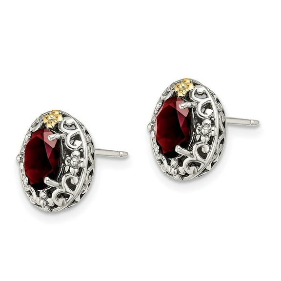 Auriga Fine Jewelry 925 Sterling Silver with 14K Gold Antiqued Oval Garnet Stud Earrings for Women