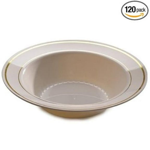 Fineline Settings 512-BO Bone & Gold 12 oz. Round Soup Bowl