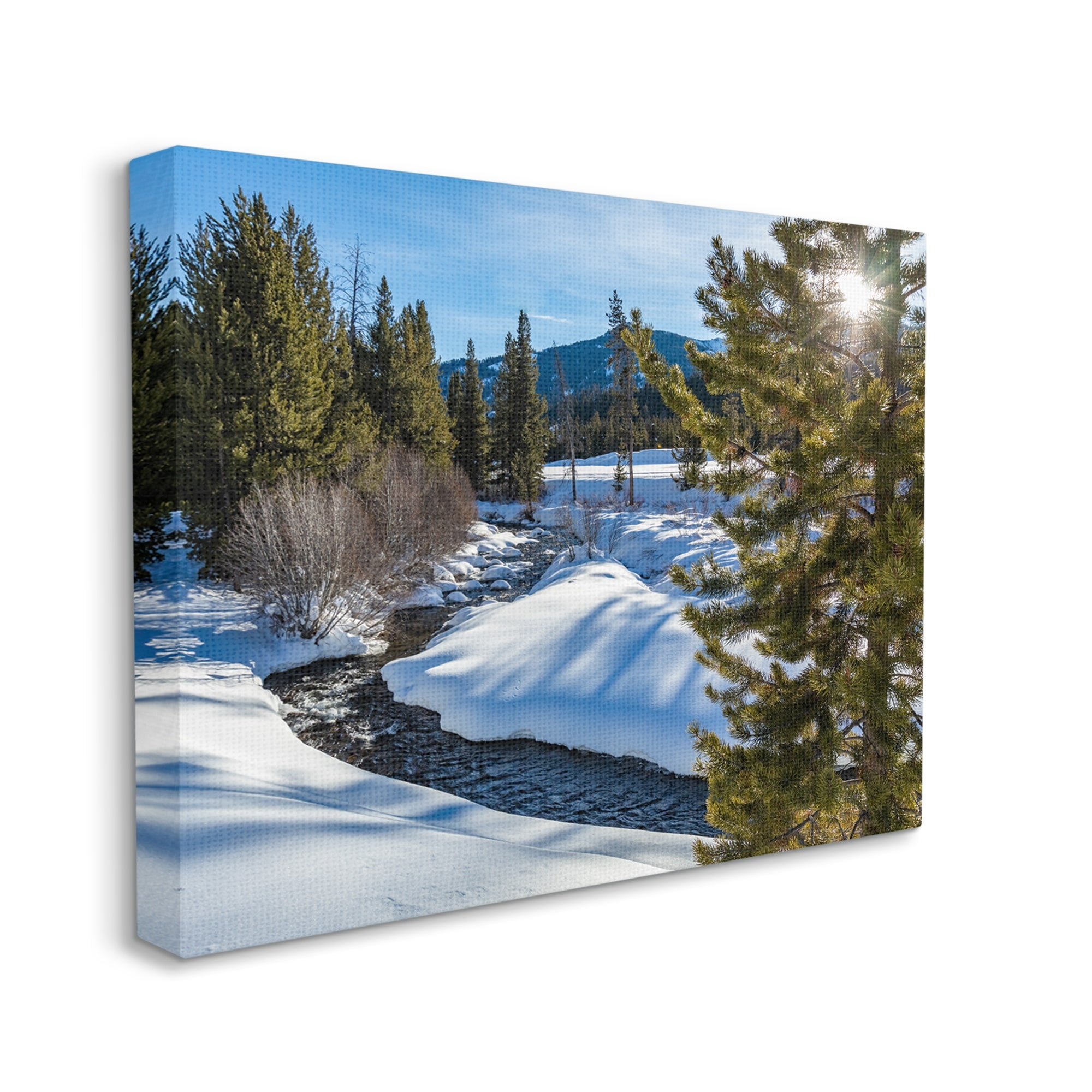 Stupell Industries River Flowing Between Snowy Slopes Distant Mountain Photograph Gallery Wrapped Canvas Print Wall Art, Design by Steve Smith
