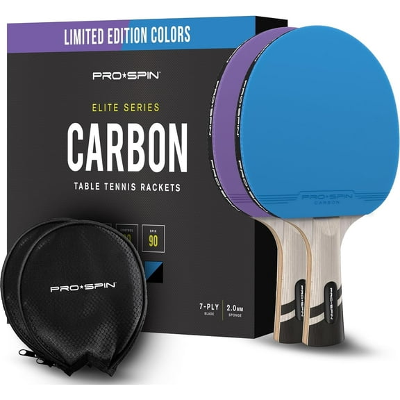 PRO SPIN Ping Pong Paddles - Violet & Blue ITTF-Approved Colors | 2 Premium Carbon Fiber Table Tennis Rackets | Professional Quality 7-Ply Blade, Pro Rubber/Sponge, Rubber Protector Case | Raquetas