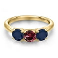 thumbnail image 3 of Gem Stone King 18K Yellow Gold Plated Silver Red Rhodolite Garnet and Blue Sapphire Engagement Ring for Women | 1.80 Cttw | Round 5MM | Gemstone January Birthstone | Size 8, 3 of 6