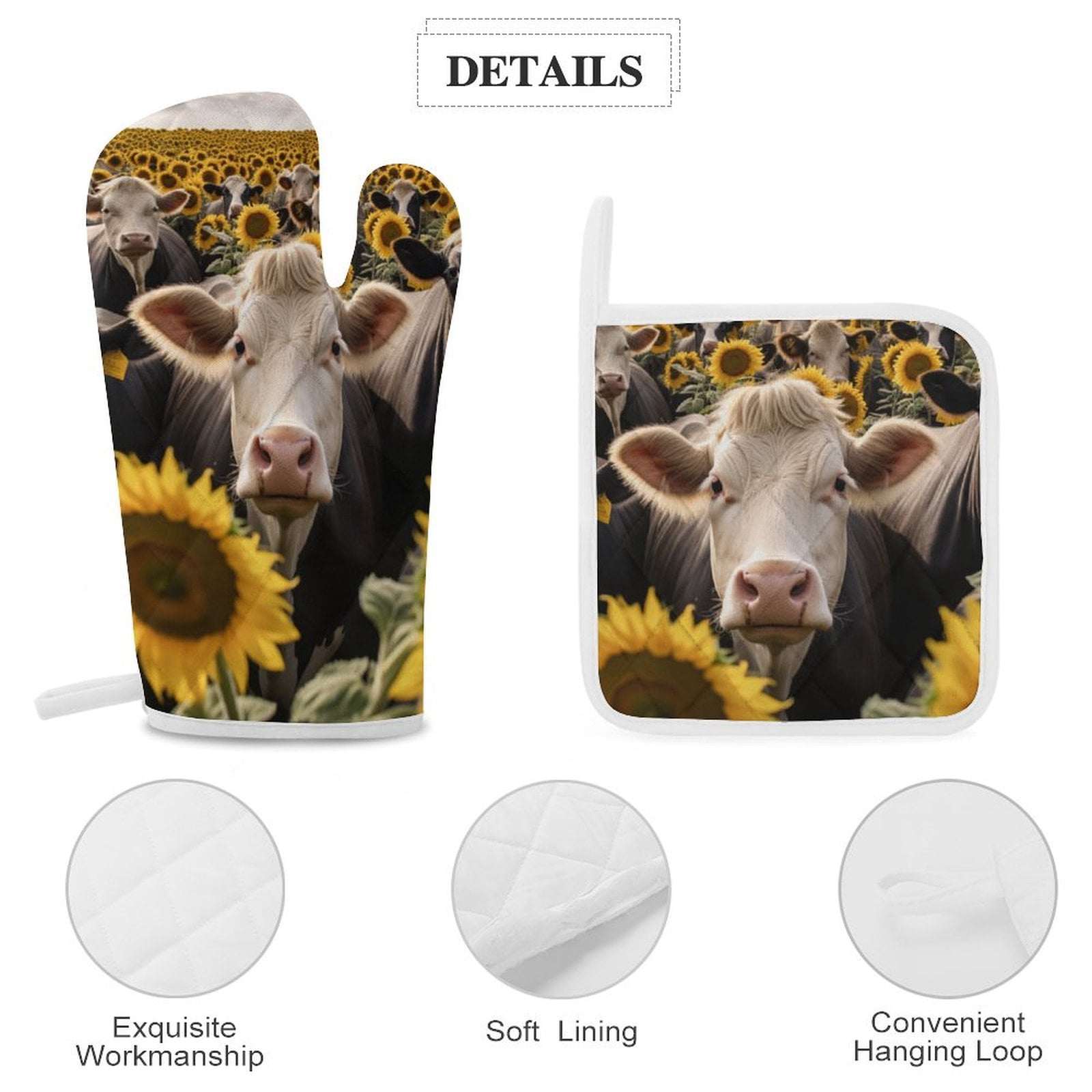 Farm Cows Oven And Pot Holders Sets, Heat Resistant Pads Kitchen Decor for Cooking Baking BBQ Grilling, Christmas Kitchen Gifts