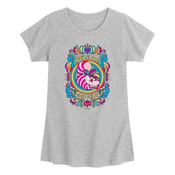 Alice in Wonderland - Colorful We're All Mad Here - Youth Girls Fitted Short Sleeve T-Shirt