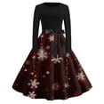 thumbnail image 5 of Christmas Dresses for Women Women's Casual Fashion Round Neck Long Sleeve Christmas Printed Party Vintage Long Dresses for Holiday Gathering,Wine,XL, 5 of 7