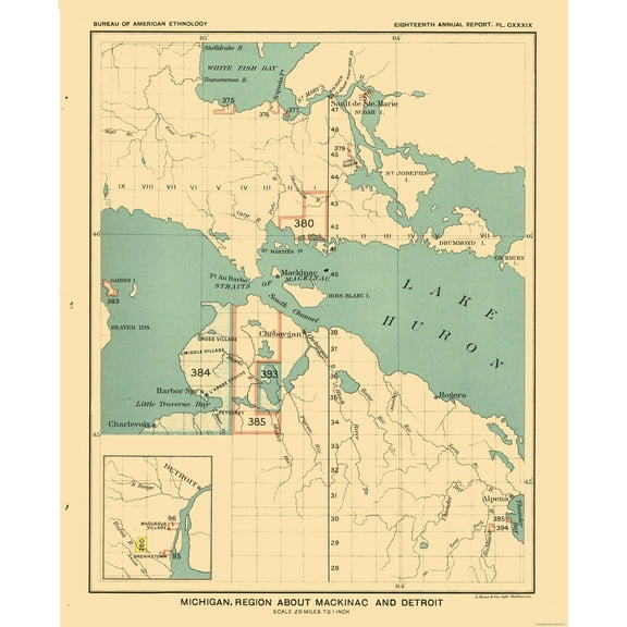 Historic State Map - Michigan Mackinac Detroit - Hoen 1896 - Vintage Wall Art