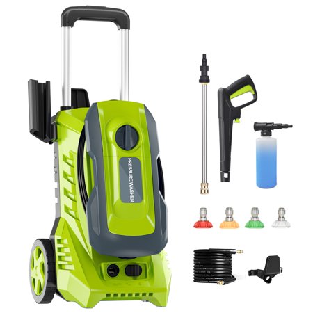 Electric Pressure Washer, Max 3000 PSI 1.8 GPM Power Washer, with 4 Quick-connect Nozzles, Soap Cannon, 35 FT Power Cord, 20 FT Hose and Spray Gun for Cleaning Cars, Fences, Gardens, PW002