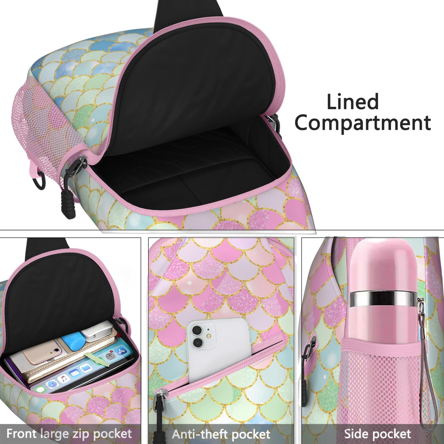 Watercolor Rainbow Gradient Travel Daypack Geometric Abstract Sling Bag Lightweight Durable Chest Backpack for Biking, Hiking, Casual Urban Use