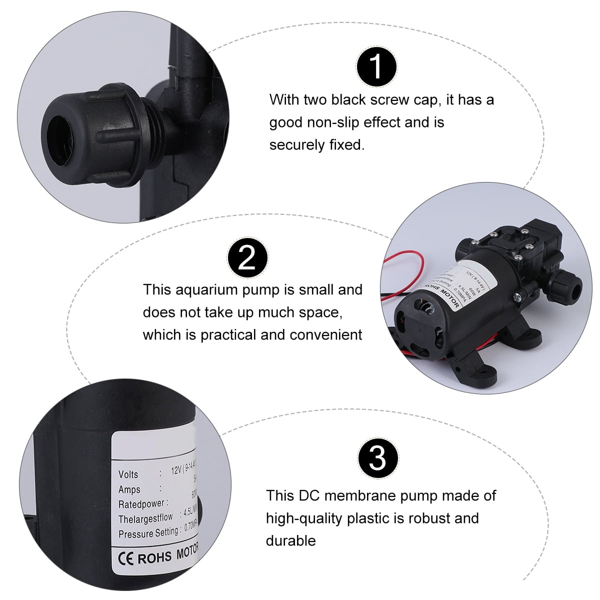 Tineasur 12V Compact Diaphragm Pump Black Sprayer Pump for Aquarium Water Change and Testing