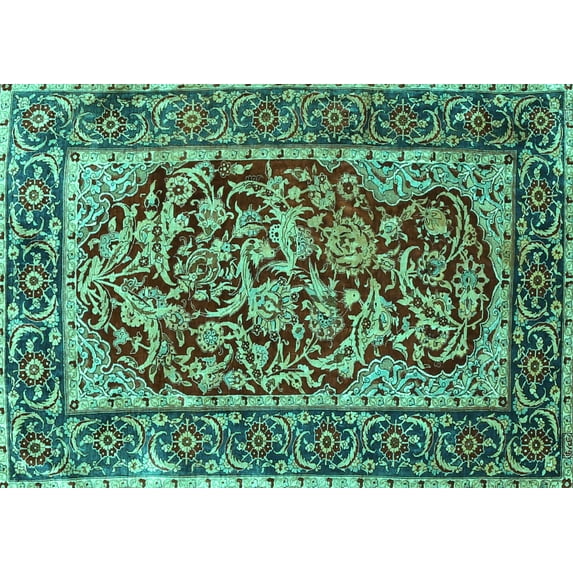 Ahgly Company Machine Washable Indoor Rectangle Persian Turquoise Blue Traditional Area Rugs, 4' x 6'