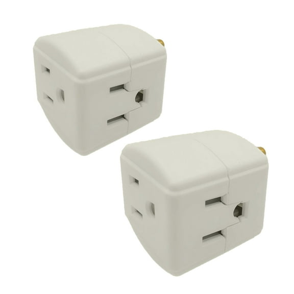 Wideskall 2-Packs Grounded 3 Outlet ETL Certified Cube Wall Tap Adapter Light Grey