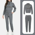 thumbnail image 2 of ASDFVBKG Scrubs for Women Set Long Sleeve Zipper Collar Scrub Tops & Jogger Pants with Pockets Nursing Uniform Solid Drawstring for Women Scrub Suit Gray 2XL, 2 of 4