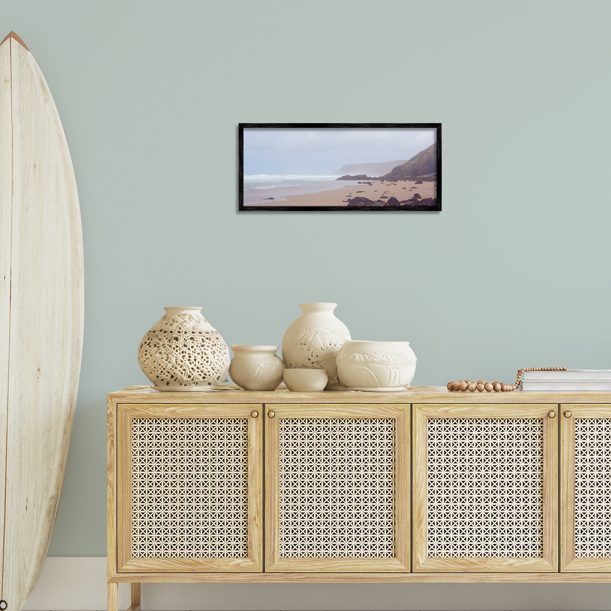 Stupell Industries Sea Mists View Landscape Photography Black Framed Art Print Wall Art, 24 x 10