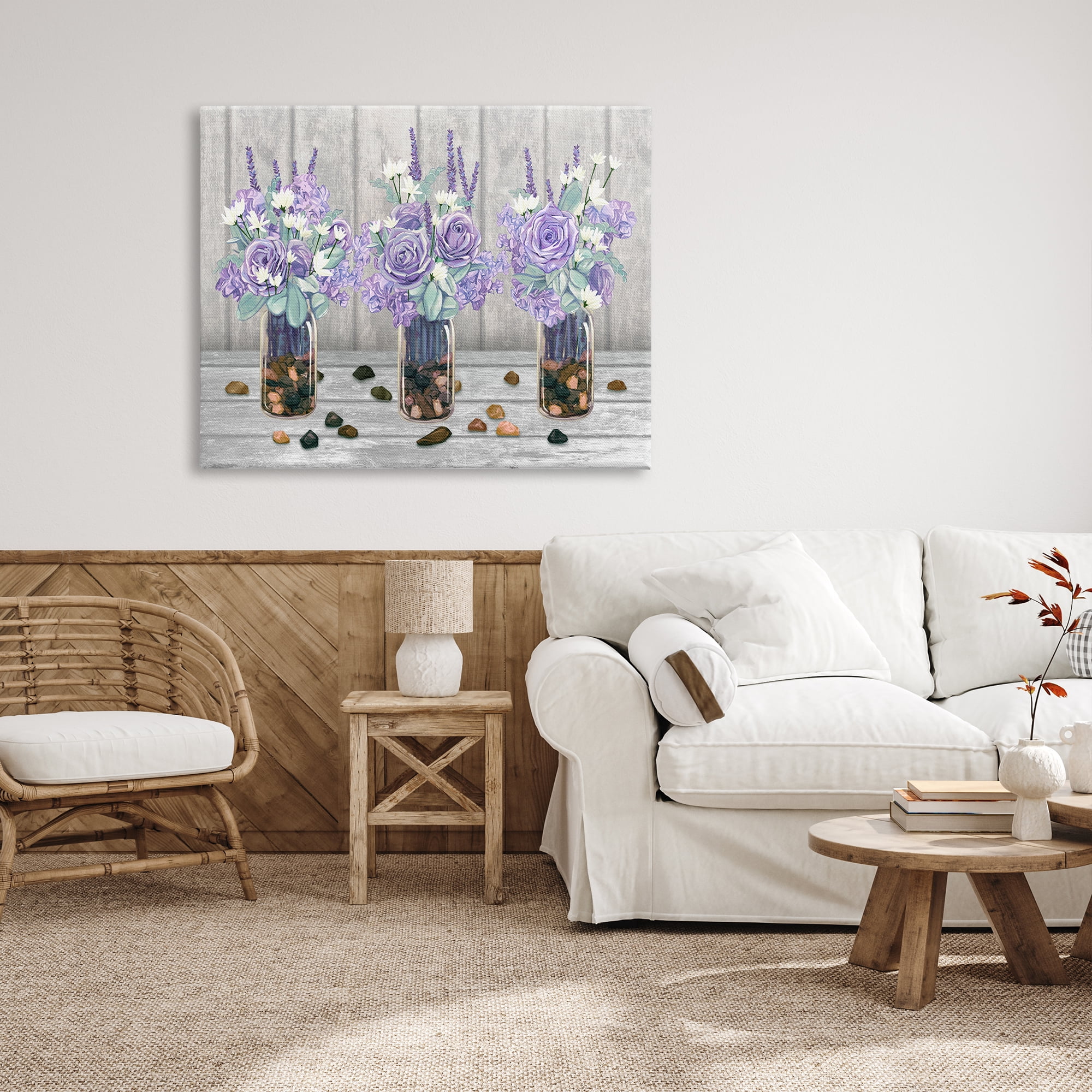 Stupell Industries Purple Rose Bouquet Trio Scattered Rustic Rocks Graphic Art Gallery Wrapped Canvas Print Wall Art, Design by Ziwei Li