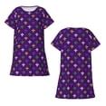 thumbnail image 3 of Bixox Purple Mardi Gras Pattern Women's Nightgown, Soft & Breathable Sleepwear, Round Neck Knee-Length Pajama Dress,Loungewear for Home & Sleep, 3 of 7