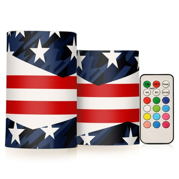 Usa Flag Stripes Stars Flameless Candles with Remote Timer LED Battery Operated Flickering Candle Light for Festival Wedding Home Party