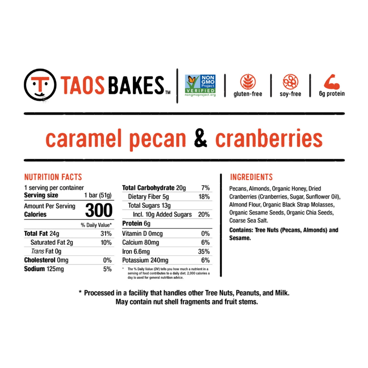 Taos Bakes - Caramel Pecan + Cranberries - 5g Fiber, Gluten Free - Healthy Snacks - 12 pk, 1.8oz ea