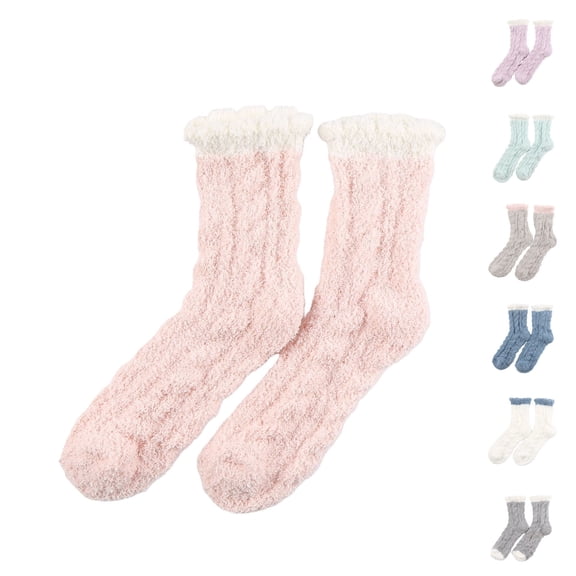 LSQii Socks for Women Men Casual Warm Thermal & Soft Cozy Non Slip Plush Ankle Socks Fuzzy Solid Color Slipper Home Floor Slipper Sleeping Wear Blue